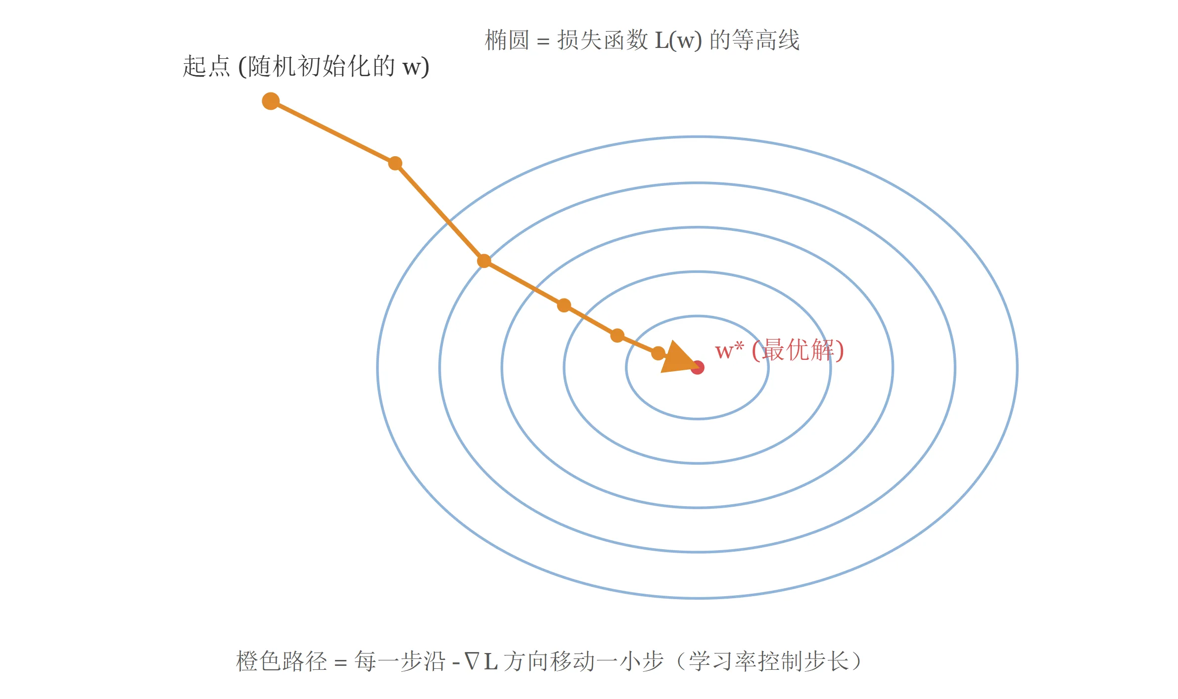 梯度下降在损失函数等高线上的路径