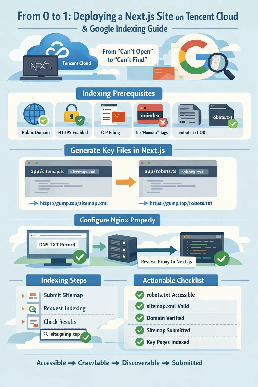 从 0 到 1:让腾讯云部署的 Next.js 网站被 Google 收录(含 sitemap / robots.txt 实战)